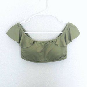 Vince Camuto Size S Ruffle Off Shoulder Swim Bikini Top Green